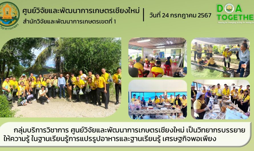 กลุ่มบริการวิชาการ ศูนย์วิจัยและพัฒนาการเกษตรเชียงใหม่ เป็นวิทยากรบรรยายให้ความรู้ ในฐานเรียนรู้การแปรรูปอาหารและฐานเรียนรู้ เศรษฐกิจพอเพียง