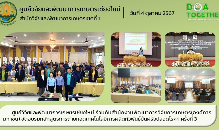 ศูนย์วิจัยและพัฒนาการเกษตรเชียงใหม่ ร่วมกับสำนักงานพัฒนาการวิจัยการเกษตร(องค์การมหาชน) จัดอบรมหลักสูตรการถ่ายทอดเทคโนโลยีการผลิตหัวพันธุ์มันฝรั่งปลอดโรคฯ ครั้งที่ 3